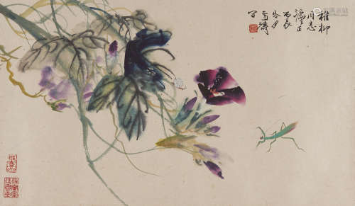 王雪涛 丙辰（1976）年作 花卉草虫 镜片 设色纸本