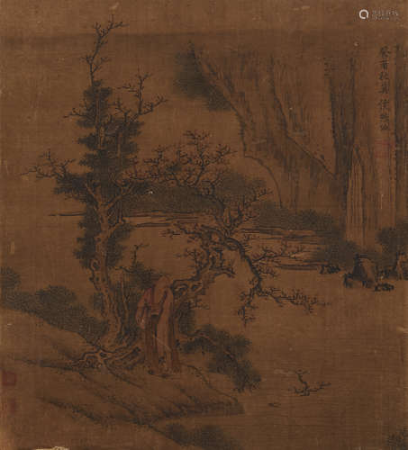 侯懋功 癸酉（1573）年作 山水 镜片 设色绢本