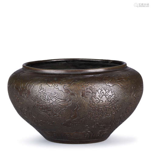 清中期 铜暗刻「八宝」纹钵式炉