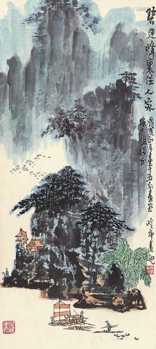 秦岭雲 山水 立轴     纸本