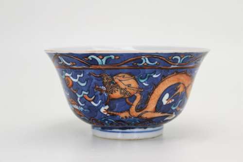 CHINESE BLUE WHITE IRON RED DRAGON BOWL