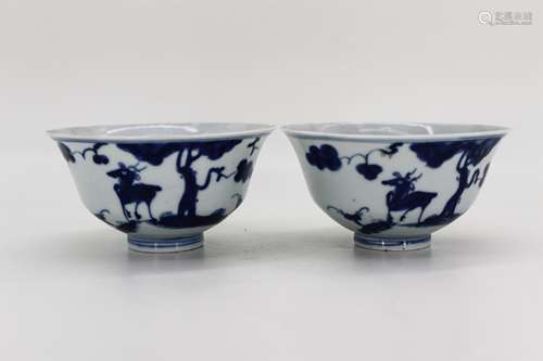 2 CHINESE BLUE WHITE PORCELAIN BOWL