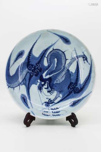 CHINESE BLUE WHITE DRAGON PLATE