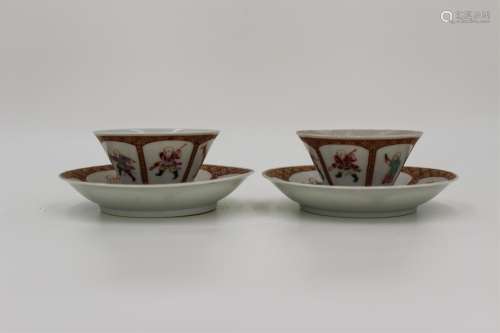 PAIR CHINESE FAMILLE ROSE TEA CUPS