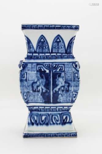CHINESE BLUE AND WHITE TWIN EAR PORCELAIN VASE