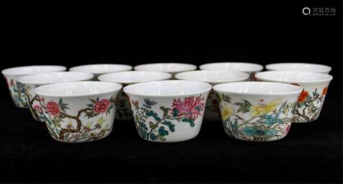 12 CHINESE REPUBLIC PERIOD FAMILLE ROSE CUPS
