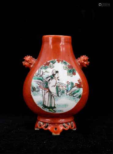 CHINESE CORAL RED GLAZED ZUN VASE