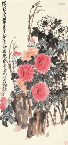 吴昌硕 乙丑（1925）年作 富贵花开 立轴 设色纸本