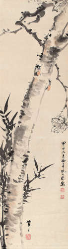 孔小瑜萧谷 甲申（1944）年作 鸣蝉 立轴 设色纸本