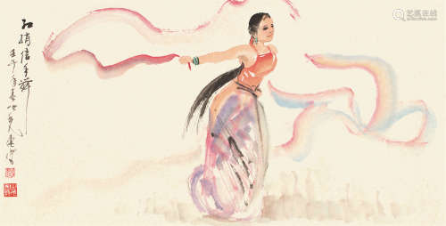 杨之光 壬午（2002）年作 红绡顺手舞 镜片 设色纸本