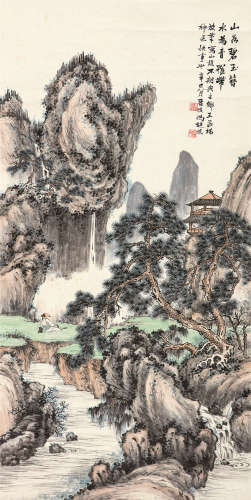 冯超然 辛巳（1941）年作 山如碧玉簪 立轴 设色纸本