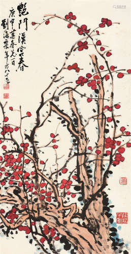 刘海粟 庚申（1980）年作 艳斗汉宫春 立轴 设色纸本