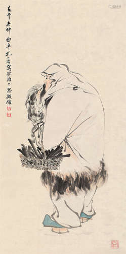 孔小瑜 壬午（1942）年作 雪中送炭 立轴 设色纸本