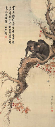 陆小曼 戊辰（1928）年作 双猿 立轴 设色绢本