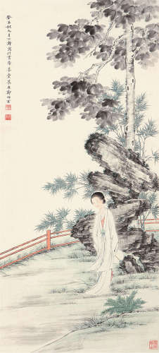郑慕康 癸酉（1933）年作 仕女图 立轴 设色纸本