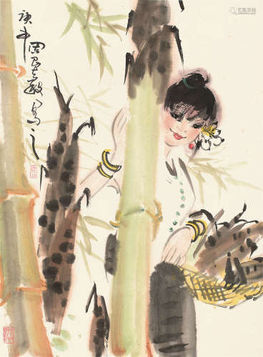 周昌谷 庚申（1980）年作 版纳少女 立轴 设色纸本