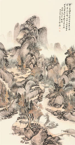 张石园 甲申（1944）年作 山居图 立轴 设色纸本
