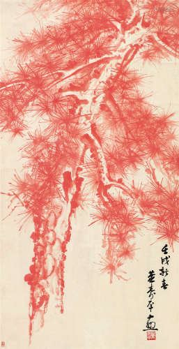 董寿平 壬戌（1982）年作 朱松 镜片 设色纸本