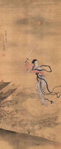 梅兰芳 戊辰（1928）年作 云上舞剑 立轴 设色绢本