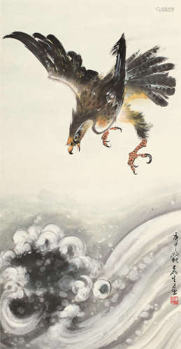 黄磊生 庚申（1980）年作 苍鹰 镜片 设色纸本