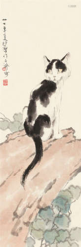 徐悲鸿 27年（1938）年作 猫 立轴 设色纸本
