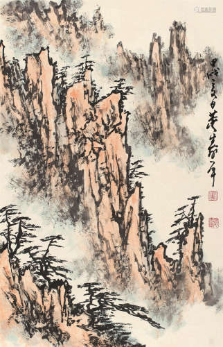 董寿平 甲戌（1994）年作 黄山 立轴 设色纸本