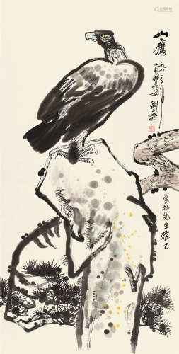 刘文西 1992年作 山鹰 镜片 设色纸本