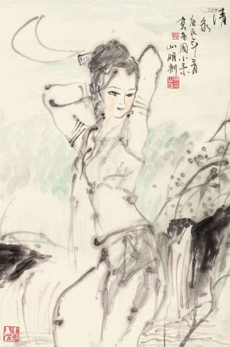 吴山明 庚辰（2000）年作 清泉 立轴 设色纸本