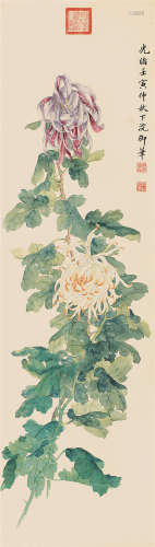 慈禧太后 光绪壬寅（1902）年作 菊花 镜片 设色绢本