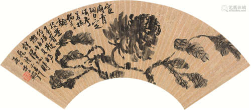 李鱓 乾隆二年（1737）年作 花卉 扇面 水墨纸本