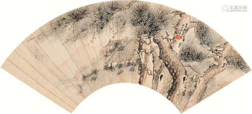 蔡嘉 壬申（1752）年作 山居图 扇面 设色纸本