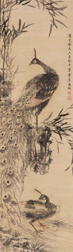 朱为弼 道光癸未（1823）年作 孔雀图 立轴 设色绢本
