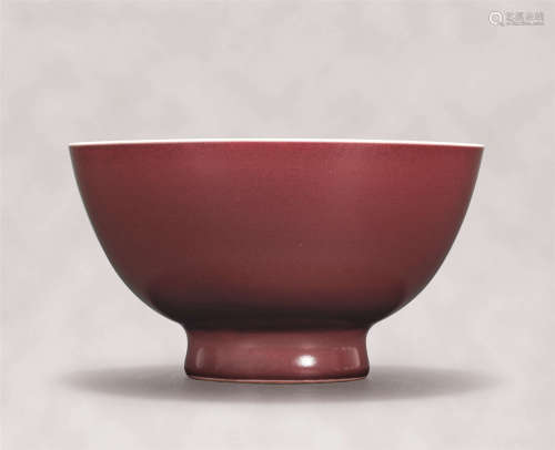 清代 雍正 红釉碗