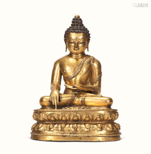 15世纪 西藏 铜鎏金释迦牟尼坐像