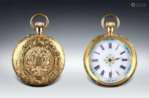 1880年制瑞士18K金刻花懷錶
