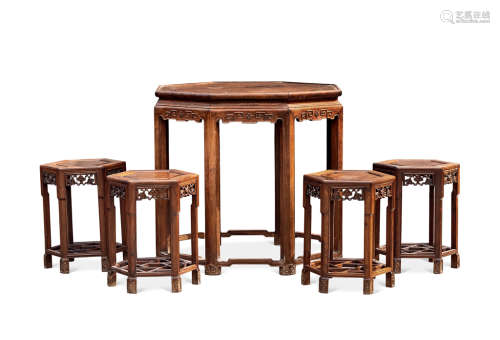 民国 红木六方桌椅 （一套）