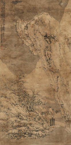 黄慎 1755年作 踏雪图 立轴 设色纸本