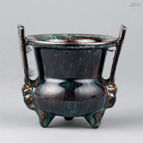 元代（1279-1368） 窑变釉双耳香炉