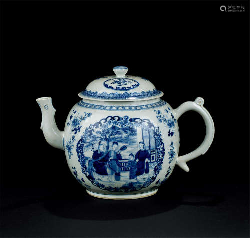 清代（1644-1911） 青花人物纹花卉纹壶
