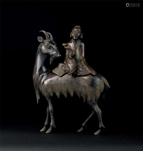 清代（1644-1911） 铜骑羊仙人香熏