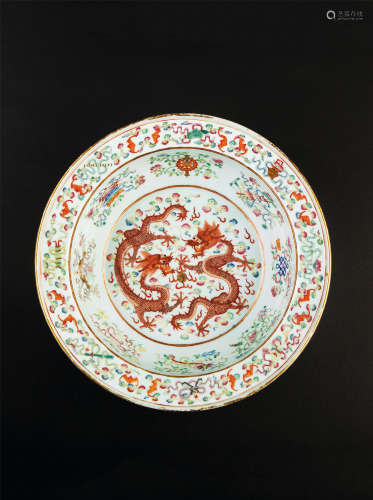 清雍正（1723-1735） 雍正官窑福寿八宝双龙纹笔洗