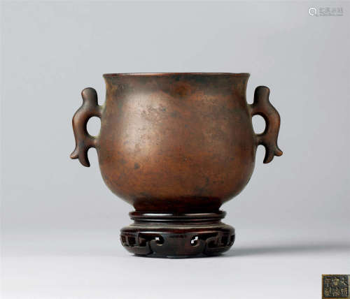 清代（1644-1911） 铜双鱼耳香炉