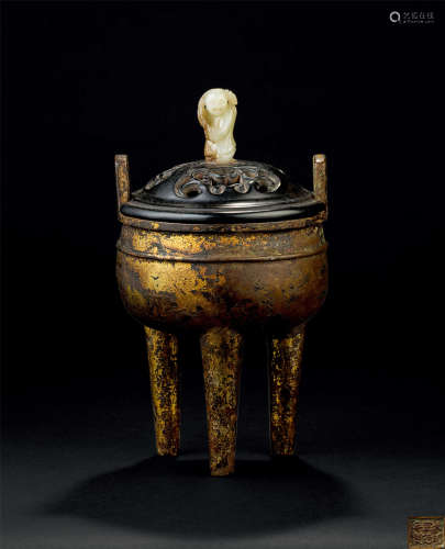 明代（1368-1644） 铜漆金鼎式三足香炉