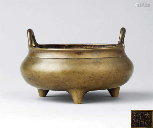 清代（1644-1911） 铜双耳香炉