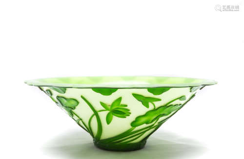 A Chinese White and Green Glass Decoration