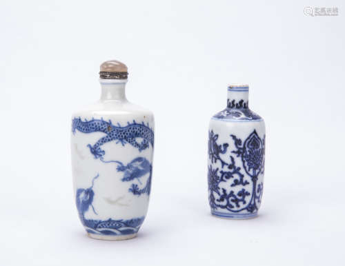 Two Chinese Blue and White Snuff Bottles