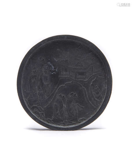 A Chinese Round Ink with Landscape and Portraiture Design