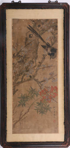 A Chinese Silk Painting with Flower and Bird Pattern