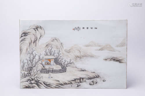 A Chinese Porcelain Panel with Snow-Covered Landscape