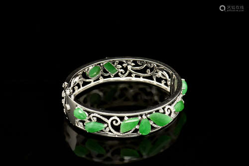 JADEITE AND DIAMOND BANGLE WITH GIA CERTIFICATE